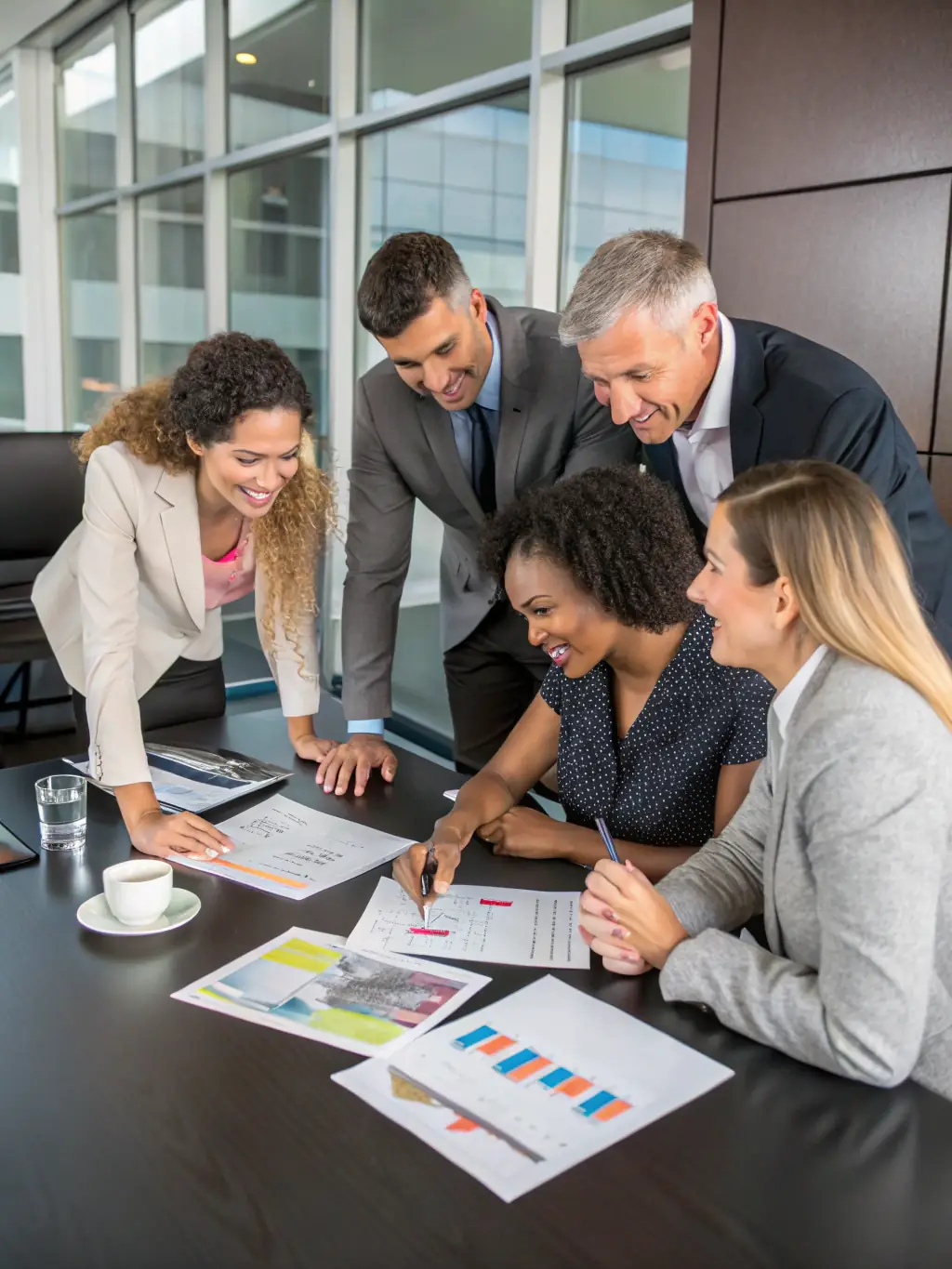 A photograph of a diverse group of Canadian small business owners collaborating in a modern office space, symbolizing financial empowerment.