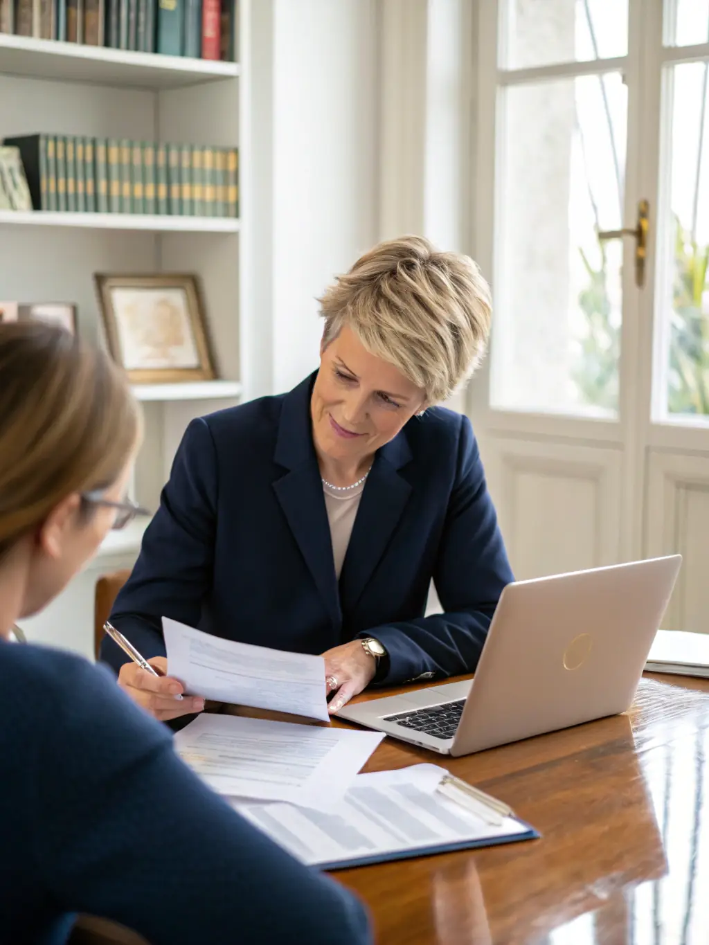 A Canadian small business owner smiling confidently while discussing tax strategies with a financial consultant in a well-lit office.