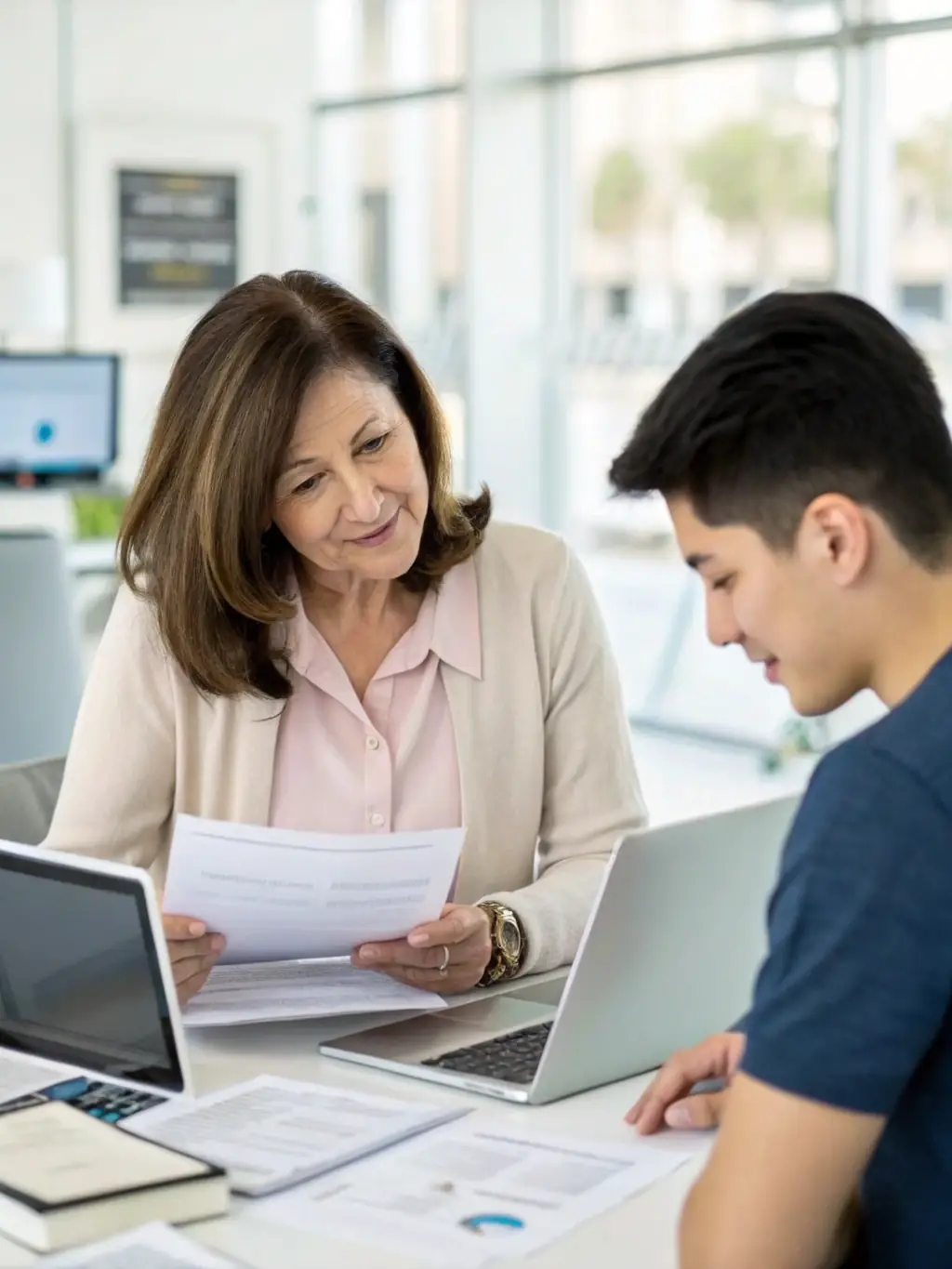An image of a financial advisor reviewing cash flow charts on a computer screen with a small business owner, discussing strategies to improve cash flow.