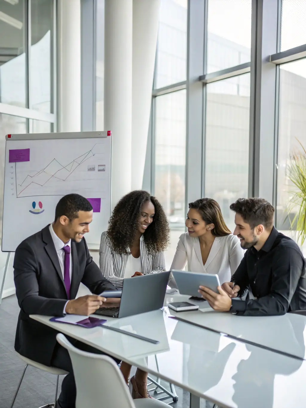 An image of a diverse team of financial consultants collaborating on a project, showcasing the expertise and teamwork of the consulting firm.