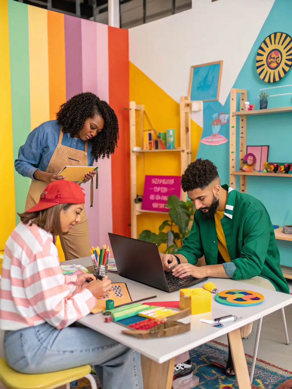 A diverse group of Canadian small business owners collaborating in a modern co-working space, symbolizing community and support.